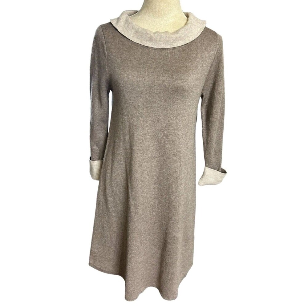 Adrienne Vittadini Sweater dress Cowl Neck Pullover Knit 2 Tone Brown Sz…